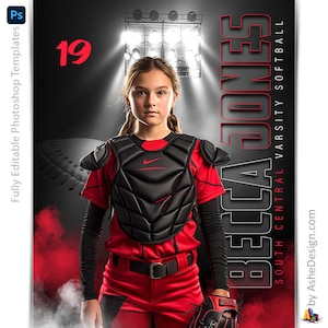 Photoshop Softball Poster Vorlagen, PSD Sportfotografie-Vorlagen, Resize For Senior Night Banners, Under The Lights Softball