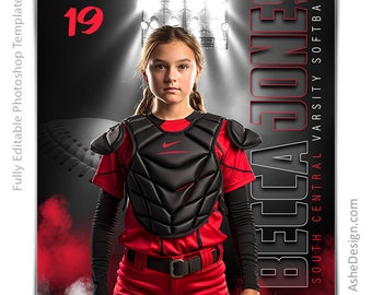 Photoshop Softball Poster Templates, PSD Sports Photography-Templates, Resize For Senior Night Banners, Under The Lights Softball