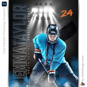 Photoshop-Hockey-Poster-Vorlagen, PSD-Sportfotografie-Vorlagen, Größenänderung für Senioren-Nachtbanner, Under The Lights Hockey