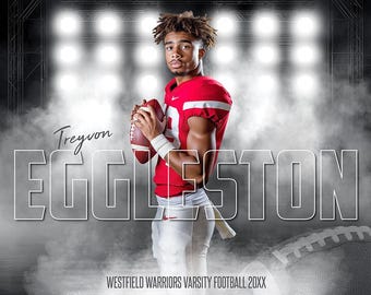Photoshop Football Poster Templates, PSD Sports Photography-Templates, Resize For Senior Night Banners, Side Lights Football