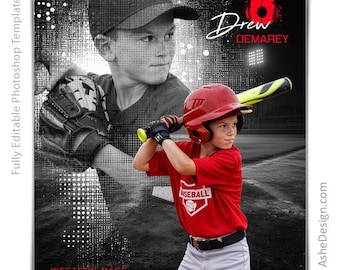 Photoshop野球ポスターテンプレート、PSDスポーツ写真テンプレート、シニアナイトバナーのサイズ変更、ハーフトーン野球