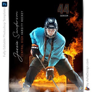 Photoshop Hockey Poster Vorlagen, PSD Sportfotografie-Vorlagen, Resize For Senior Night Banners, Up In Flames Hockey