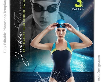 Photoshop Swim Poster Templates, Sports Photography-Templates, PSD Background, Resize For Senior Night Banners, Reflection Swim