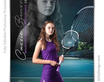 Photoshop Tennis Poster Templates, Sports Photography-Templates, PSD Background, Resize For Senior Night Banners, Reflection Tennis