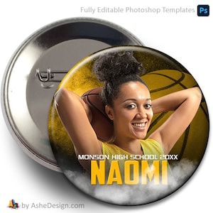 Basketball Button Photoshop Template Includes 3&quot;, 3.5&quot;, 4&quot; Sizes • Create your Own Custom Sports Buttons • Nitro Fusion Basketball