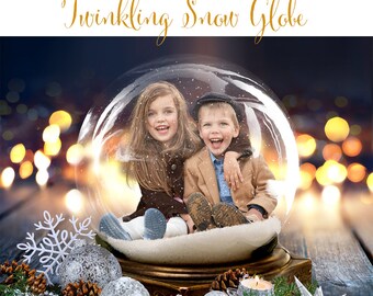Christmas Digital Background, Photo Overlays, Background Replacement, Photography Backgrounds & Backdrops, Twinkling Snow Globe.
