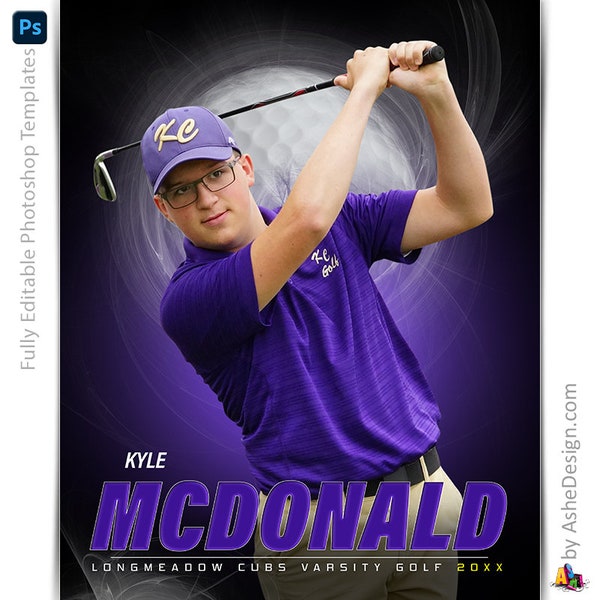 Sports Poster Template Set - Photoshop Templates for Sports Teams and Individuals - Sports Photography Templates - Mystic Swirl Golf