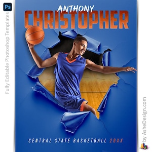 Modèles Photoshop d'affiches de basket-ball, Modèles de photographie de sport PSD, Redimensionnement pour bannières de soirée seniors, Déchirement de basket-ball