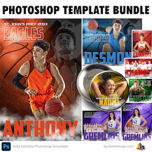 Photoshop Basketball PSD Template Bundle Enthält 2x3 Senior Banner, 8x10 • 16x20 Sport Poster, Memory Mates, Game Day Social Media & Mehr
