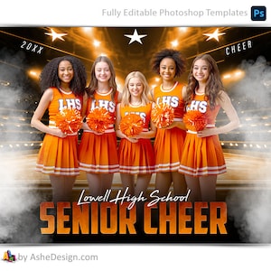 Photoshop Cheer Poster Vorlagen, PSD Sportfotografie-Vorlagen, Resize For Senior Night Banners, Stadion Lichter Jubeln Team
