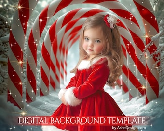 Candy Cane Arches Digital-Backdrop Photoshop Template, Studio Digital Background, Candy Cane Arches Composite, Warstwowe tło cyfrowe PSD