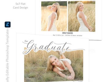 Graduation/Invitation Templates - Lovely Graduate - 5x7 Flat Card Design Templates for Photoshop Users.
