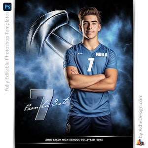 Set di modelli di poster sportivi - Modelli di collage di Photoshop per squadre e individui - Download istantaneo - Esplosione elettrica - Pallavolo