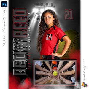 Softball Memory Mates - Photoshop-Vorlagen für Sportteams und Einzelne - Sportfotografie-Vorlagen - Unter den Lichtern Softball