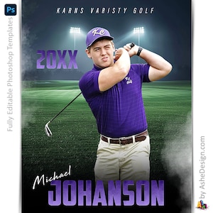 Photoshop Golf Poster Vorlagen, PSD Sportfotografie-Vorlagen, Resize For Senior Night Banners, Stadion Lichter Golf