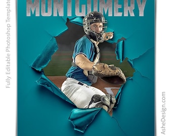 Plantillas de carteles de béisbol para Photoshop, plantillas de fotografía deportiva en formato PSD, cambio de tamaño para pancartas de la noche de los mayores, arrasando con el béisbol