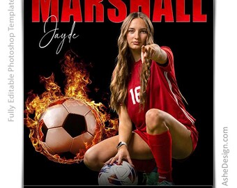 Photoshop Soccer Poster Templates, Sports Photography-Templates, PSD Background, Resize For Senior Night Banners, Fireball Inferno Soccer