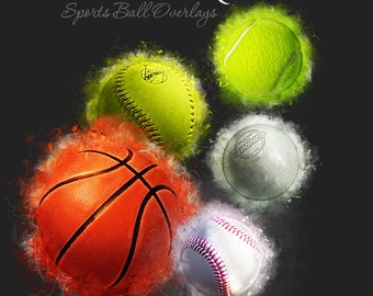 Photoshop Design | Sports Photo Overlays | Grunge Sports Balls Set1 | (5) Digital .PNG Files for Sports Photography & Quick Pages.