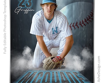 Modelli di poster di baseball di Photoshop, modelli di fotografia sportiva, sfondo PSD, ridimensionamento per banner notturni per anziani, baseball in prospettiva