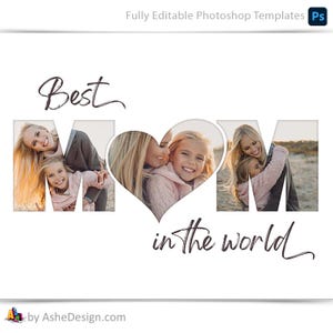 Modèles Photoshop | Posters photographiques | Effets faciles | COLLAGE Meilleure maman - (2) mises en page horizontales - fichiers .PSD 8 x 10 et 16 x 20.