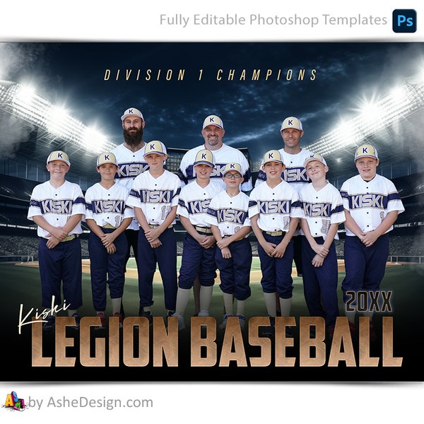 Photoshop Baseball Poster Templates, Sports Photography-Templates, PSD Background, Resize For Senior Night Banners, Stadium Lights Baseball