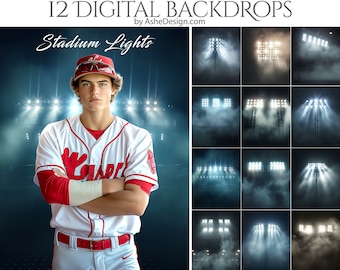 12 Stadium Lights Digital Photography Backdrops, Photoshop Overlays, Studio Backdrops For Photographers, Digital Sports Backdrops