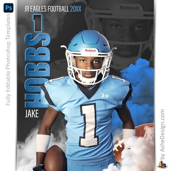 Photoshop Football Poster Templates, PSD Sports Photography-Templates, Resize For Senior Night Banners, Sports Legends Football