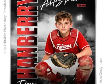 Photoshop野球ポスターテンプレート、PSDスポーツ写真テンプレート、シニアナイトバナーのサイズ変更、目立つ野球