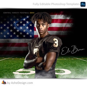 Sport Poster Vorlagen Set - Photoshop Vorlagen für Sportteams und Einzelpersonen - Sportfotografie Vorlagen - American Smoke Football