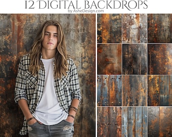 12 Rusted Metal Digital Photography Backdrops, Photoshop Overlays, Studio Backdrops For Photographers, Wedding & Senior Backdrops