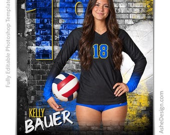Photoshop Volleyball Poster Templates, PSD Sports Photography-Templates, Resize For Senior Night Banners, Legacy Wall Volleyball