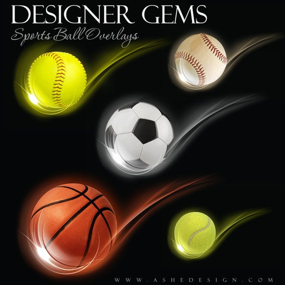 Digital .PNG Files for Sports Photography /& Quick Pages. 5 Photoshop Design Sports Photo Overlays SILVER Sports Balls Overlay Set 1 |