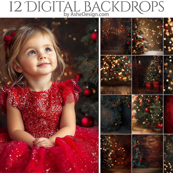 12 sfondi digitali per la fotografia bokeh natalizia, sovrapposizioni di Photoshop, sfondi da studio per fotografi, sfondi per matrimoni e anziani