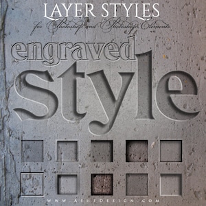 Photoshop Layer Styles - Designer Gems -  ENGRAVED - 1 Photoshop Style file (.ASL) containing 10 unique Styles to add to your Text.