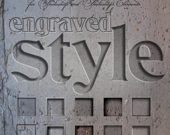 Photoshop Layer Styles - Designer Gems -  ENGRAVED - 1 Photoshop Style file (.ASL) containing 10 unique Styles to add to your Text.