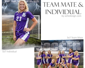 Photoshop Templates | Team Mates & Individual | Sports Collages |  5x7 | Breaking Ground Soccer - (2) Digital Files, Sports Photography