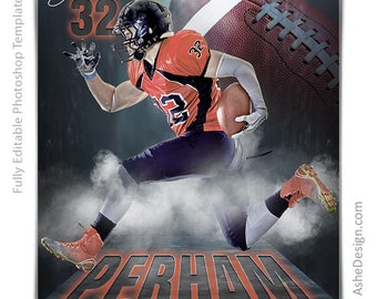 Photoshop Football Poster Templates, PSD Sports Photography-Templates, Resize For Senior Night Banners, In Perspective Football