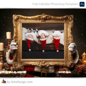 Santa Holding Frame Christmas Digital-Backdrop Photoshop Template, Simply Add Photo to Our Santa Frame Template Christmas Digital-Background