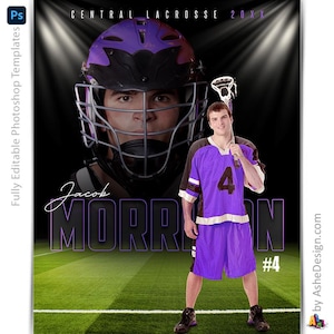 Modelli per poster di lacrosse in Photoshop, modelli per fotografia sportiva, sfondo PSD, ridimensionamento per banner per la serata senior, lacrosse sotto i riflettori