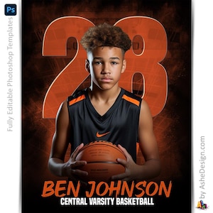Basketball Photoshop Poster Vorlagen, PSD Sportfotografie-Vorlagen, Resize For Senior Night Banners, Blackout Basketball