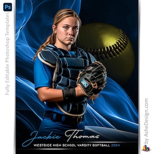 Photoshop Softball Poster Vorlagen, Sportfotografie-Vorlagen, PSD Hintergrund, Resize For Senior Night Banners, Color Wave Softball