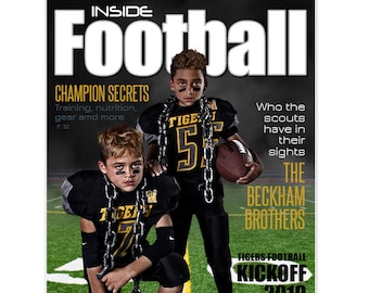 Photoshop Template | Sports Design | 8x10 | Inside FOOTBALL Magazine Cover - (1) Digital Template for Photographers & Scrapbookers.