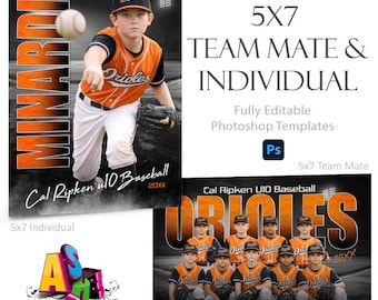 Baseball Photoshop Templates | Team Mates & Individual | Baseball Collage | 5x7 | (2) Digital Files, Sports Photography | Standout
