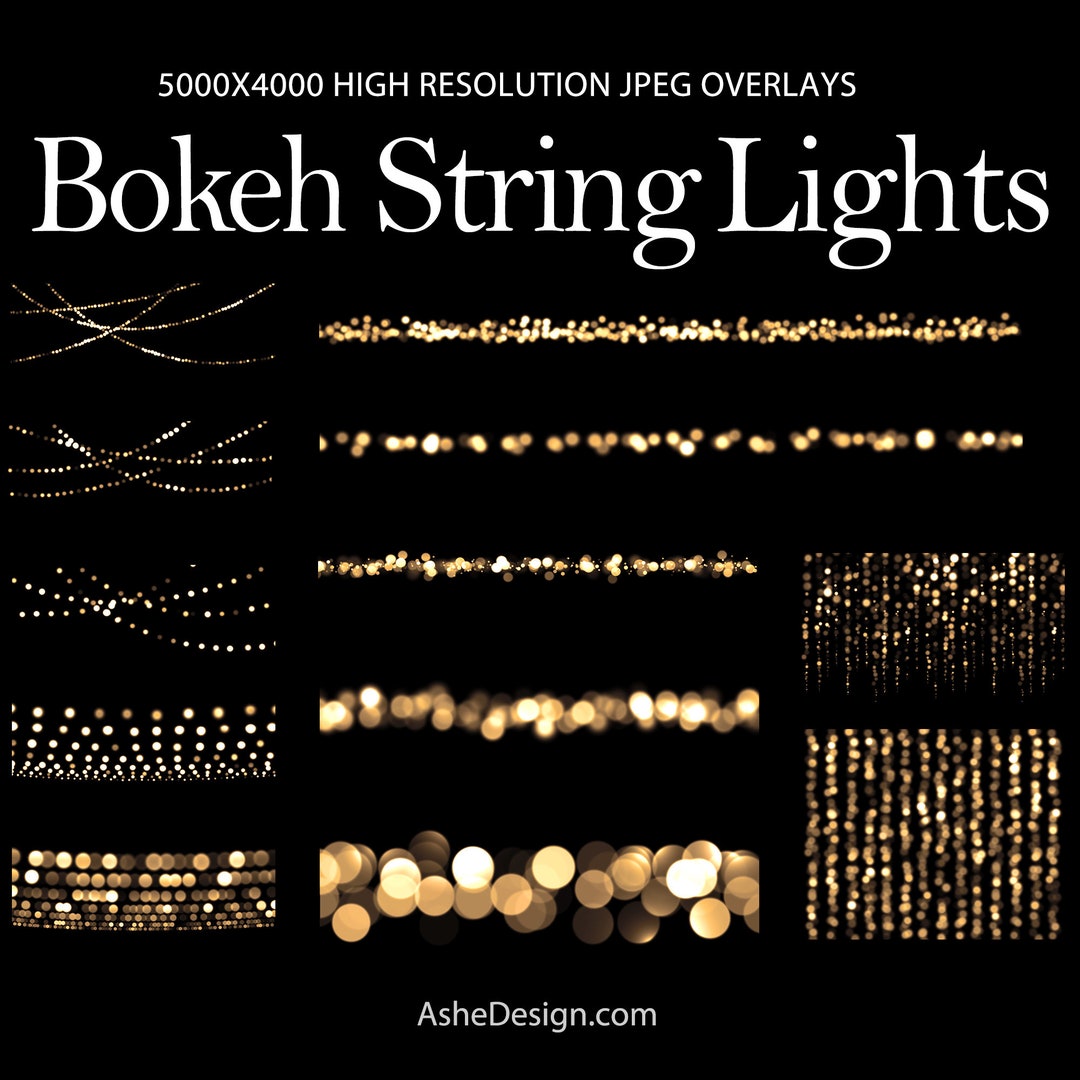 Bokeh String Light Overlays, Twinkle Fairy Lights Overlays, Bokeh