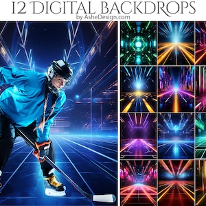 12 Futuristic Neon Digital Photography Backdrops, Photoshop Texture Overlays For Photographers, Senior Backdrops, Studio Backdrops