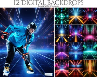 12 Futuristic Neon Digital Photography Backdrops, Photoshop Texture Overlays For Photographers, Senior Backdrops, Studio Backdrops