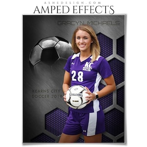 Conjunto de modelos de pôsteres esportivos - Modelos de colagem do Photoshop para equipes e indivíduos - Download instantâneo - Honeycomb Steel Soccer