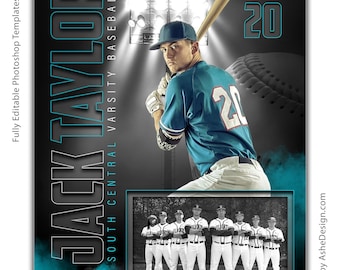 野球の思い出メイツ - スポーツチームや個人向けの Photoshop テンプレート - スポーツ写真テンプレート - Under The Lights Baseball