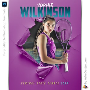 Modèles Photoshop d'affiches de tennis, Modèles de photographie de sport, Arrière-plan PSD, Redimensionner pour les bannières de nuit pour seniors, Déchirement du tennis