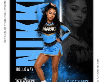 Modelli di poster per cheerleading in Photoshop, modelli PSD per fotografia sportiva, ridimensionabili per banner della serata dei senior, Double Take Cheer